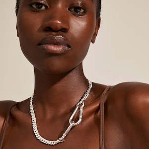 Womens Clothing: Hopeful Carabiner Curb Chain Necklace - Silver Plated