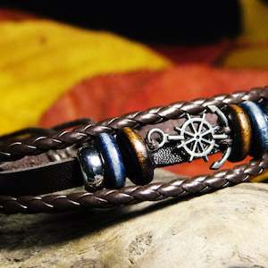 Brass Silver Played Bangles: Waxed Cotton Symbol Bracelet