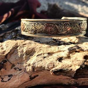 Brass Silver Played Bangles: Three Metal Filigree Bangle