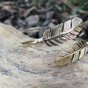Brass Silver Played Bangles: Double Broken Feather Bangle