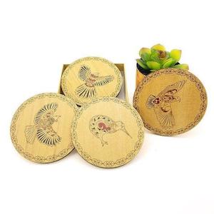 Kitchenware: Kowhaiwhai Birds Print Rimu Coasters