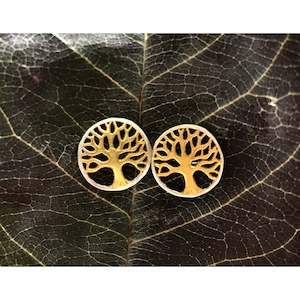 Brass And Silver Plated Earrings: Tree of Life Studs