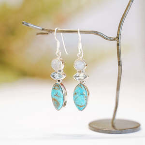 Silver And Gemstone Earrings: Origins Three Tier Gemstone Round & Square Sterling Silver Earrings