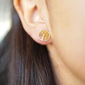 Tree of Life Circle Gold Plated Studs