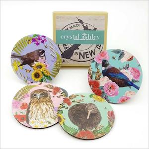 Kitchenware 1: Printed Floral NZ Birds Coasters