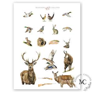 New Zealand: Hunting Stickers by Madison Coulter - per sheet