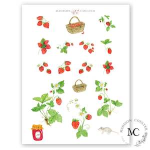 New Zealand: Strawberry Stickers by Madison Coulter - per sheet