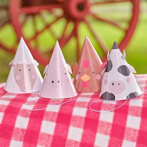 Farm: Farm Animal Party Hats 8pk