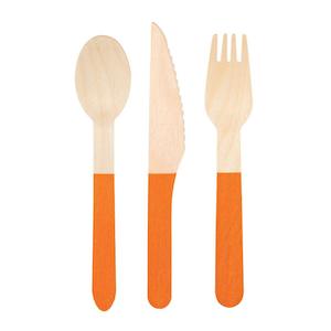 Construction: Orange Wooden Cutlery 4pk