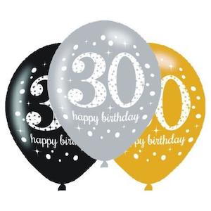 Printed Balloons: Sparkling 30th Birthday Balloons 6pk