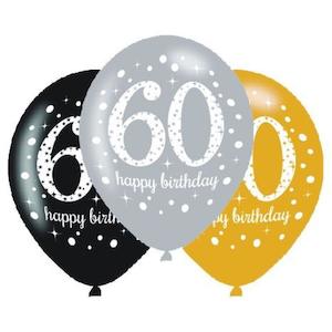 Printed Balloons: Sparkling 60th Birthday Balloons 6pk