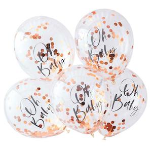 Confetti Balloons: Rose Gold Oh Baby! Shower Confetti Balloons 5pk