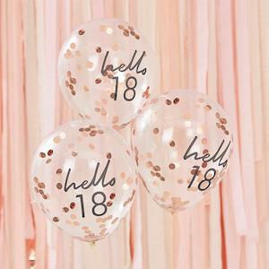 Confetti Balloons: Hello 18 Rose Gold Confetti Balloons 5pk