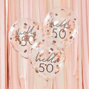 Hello 50 Rose Gold Confetti Balloons 5pk