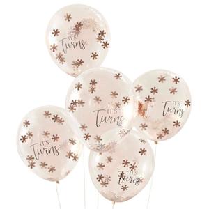 Confetti Balloons: Rose Gold It's Twins Confetti Balloons 5pk