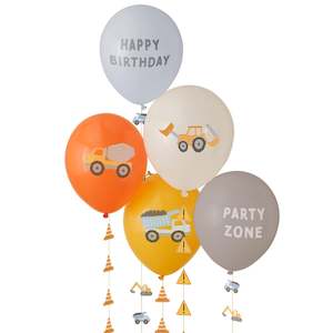 Construction Party Birthday Balloons with Tails 5pk
