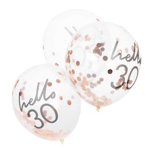 Confetti Balloons: Hello 30 Rose Gold Confetti Balloons 5pk