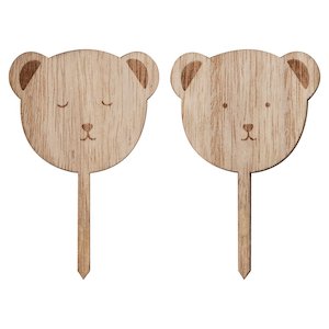 1st Birthday Decorations: Wooden Teddy Bear Cupcake Toppers