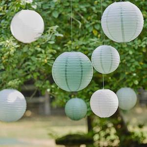 Sage & White Paper Lantern Hanging Decorations 8pk
