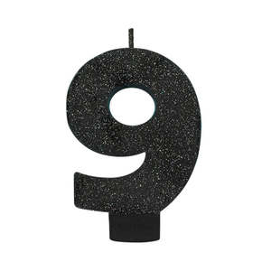 Candles: Glitter Black Candle - Number 9