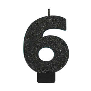 Glitter Black Candle - Number 6
