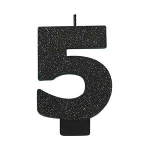 Glitter Black Candle - Number 5