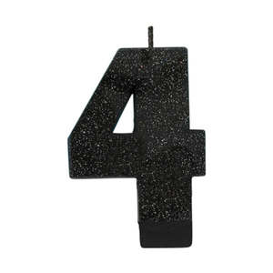 Glitter Black Candle - Number 4