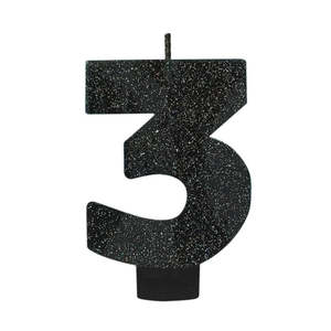 Glitter Black Candle - Number 3