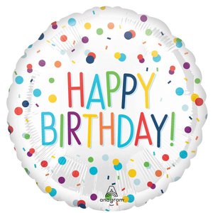 Foil Balloons: Confetti Happy Birthday Round Foil Balloon