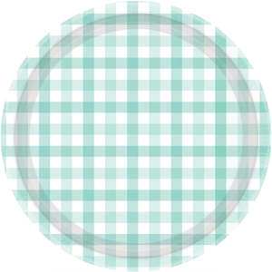 Pastel Mint Gingham Large Plates 8pk