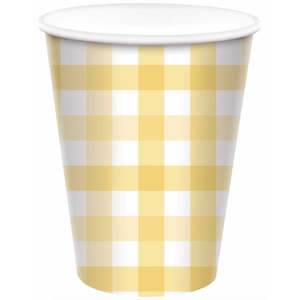 Party Supplies: Pastel Yellow Gingham Cups 8pk