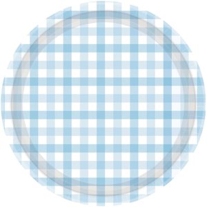 Party Supplies: Pastel Blue Gingham Large Plates 8pk