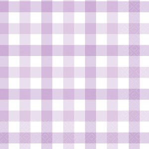 Party Supplies: Pastel Purple Gingham Napkins 16pk