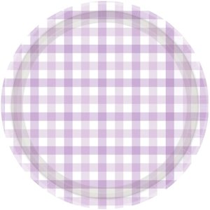 Party Supplies: Pastel Purple Gingham Large Plates 8pk