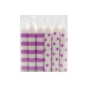 Purple Dots & Stripes Candles 12pk