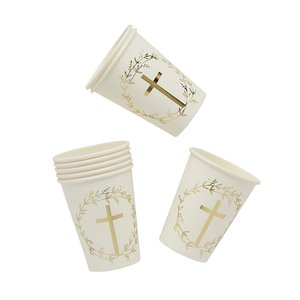 Christening & Communion Gold Cross Cups 8pk