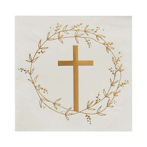 Napkins: Christening & Communion Gold Cross Napkins 16pk