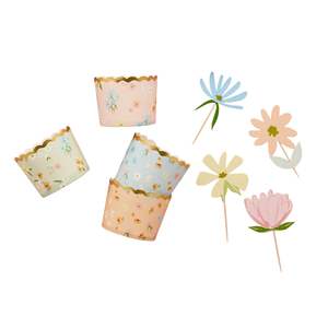 Cupcake Decorations: Floral Food Picks & Food Cups Set