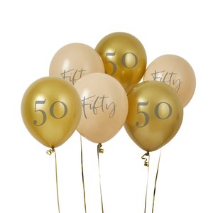 Balloons: Gold & Nude Fifty Balloons 6pk