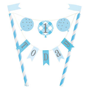 1st Birthday Decorations: Gingham 1st Birthday Blue Cake Topper