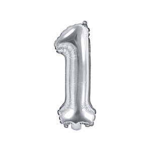1st Birthday Decorations: Silver Mini Foil Number Balloon - 1