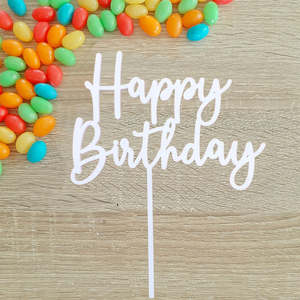 White Happy Birthday Acrylic Cake Topper