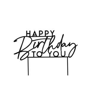 Black: Black Happy Birthday To You Acrylic Cake Topper