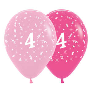Pink 4th Birthday Balloons 6pk
