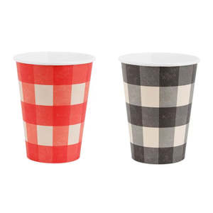 Party Supplies: Red & Black Gingham Large Cups 6pk