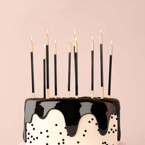 Party Supplies: Black & Gold Double Dipped Candles 12pk