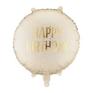 Cream Happy Birthday Round Foil Balloon