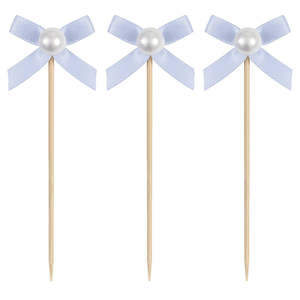 Dainty Bow & Pearl Food Picks 15pk