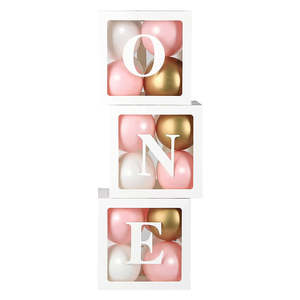 1st Birthday Decorations: White One Balloon Boxes