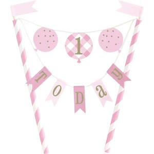 1st Birthday Decorations: Gingham 1st Birthday Pink Cake Topper